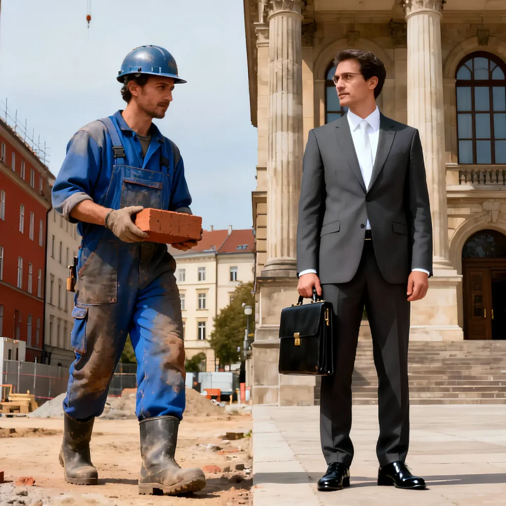 bouwvakker en advocaat naast elkaar