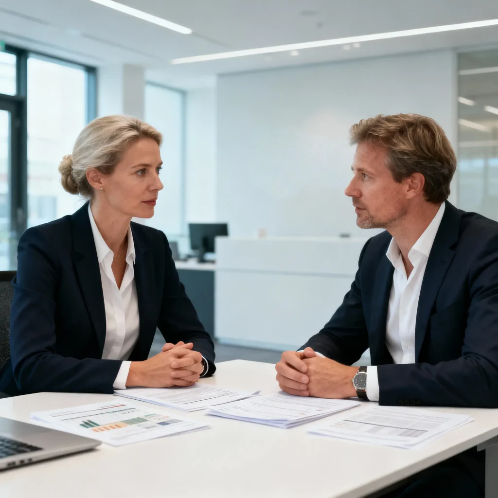 ondernemer in gesprek met bankmedewerker