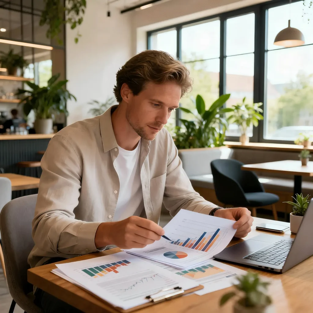 ondernemer gaat over de financiën op kantoor