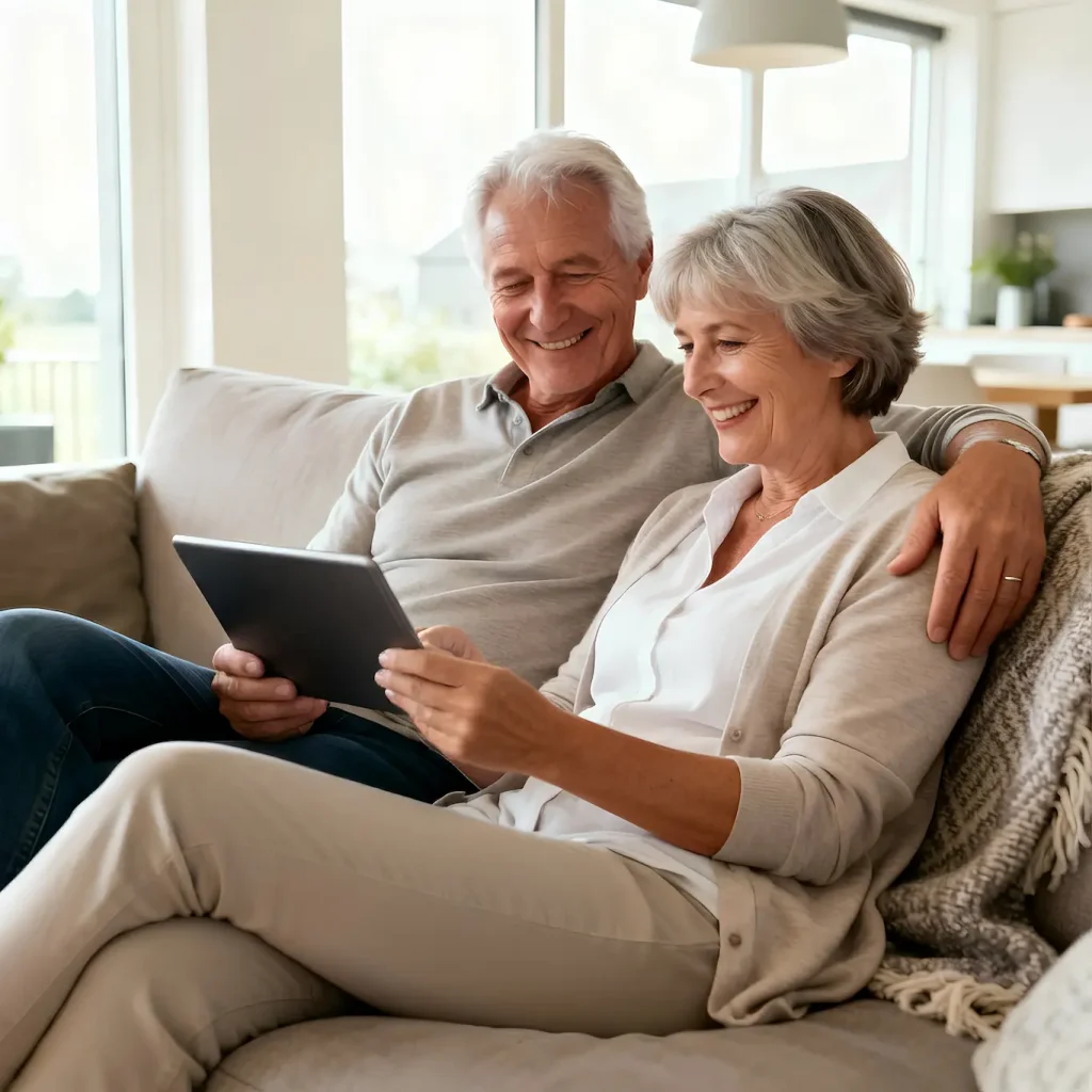 ouder stel kijkt op ipad