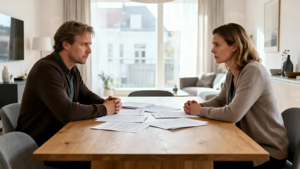 stel scheidend aan tafel