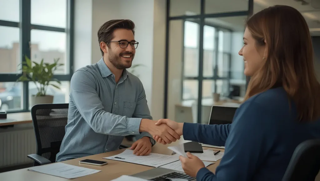 werkgever schud hand nieuwe medeweker