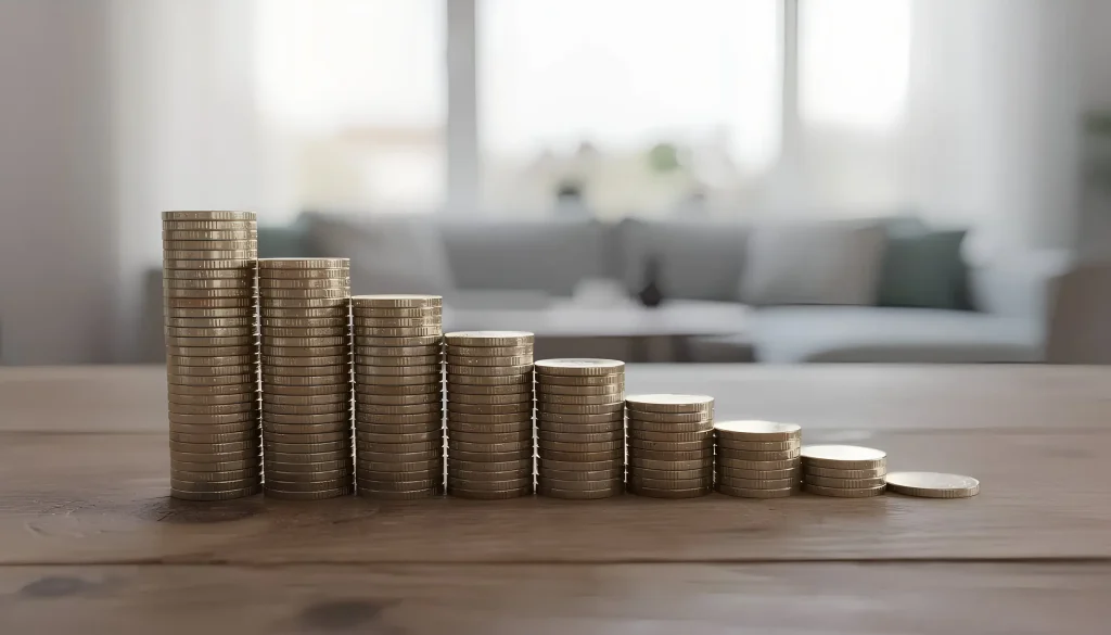 munten die afnemen op een tafel