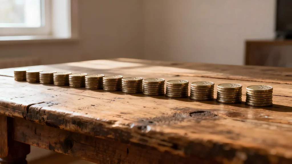Stapel munten op tafel gelijke hoogte