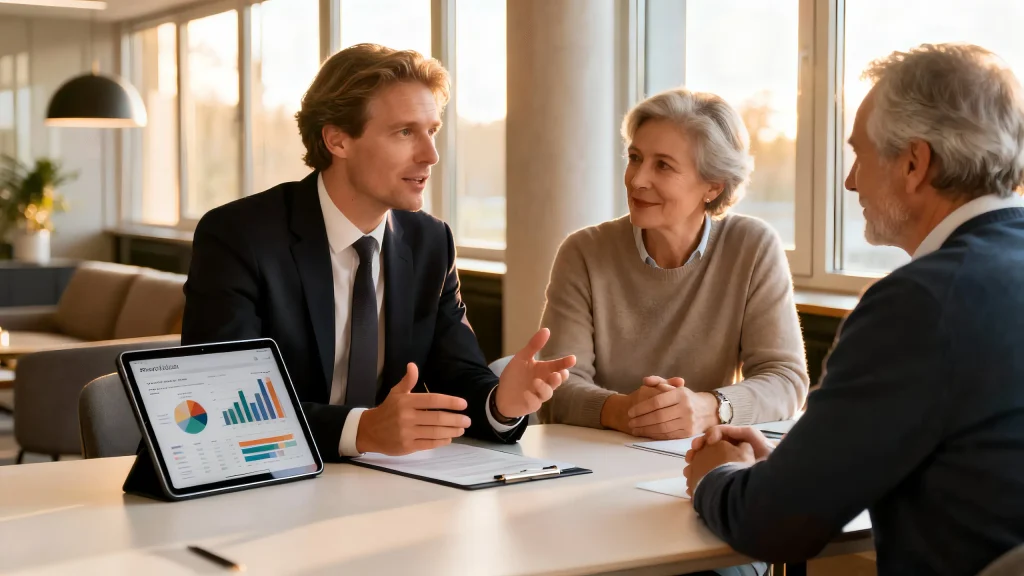 stel aan tafel met vermogensbeheerder