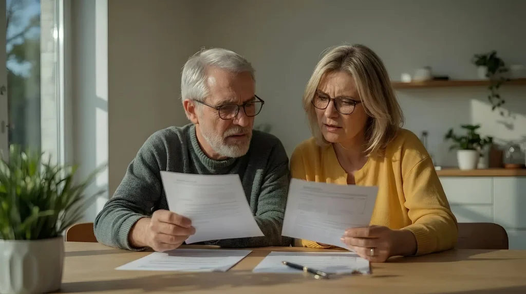 twee senioren lezen documenten