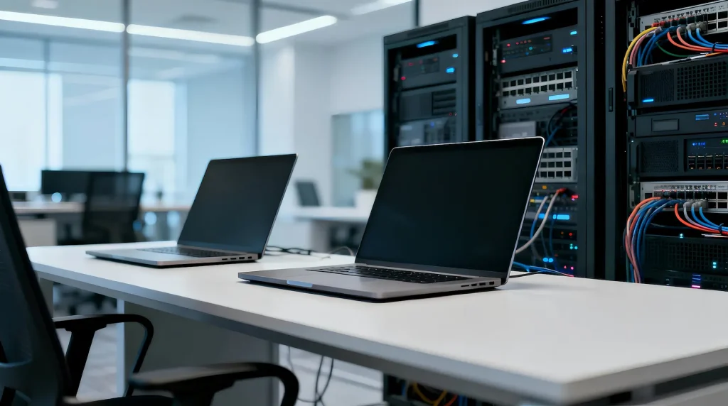 Laptops op bureau in kantoor