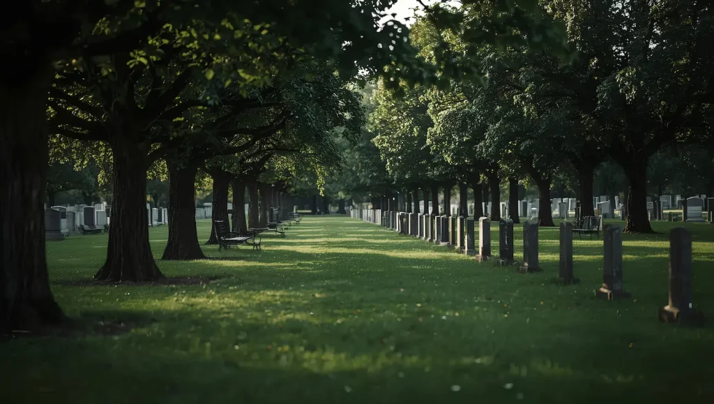 Begraafplaats met bomen en graven